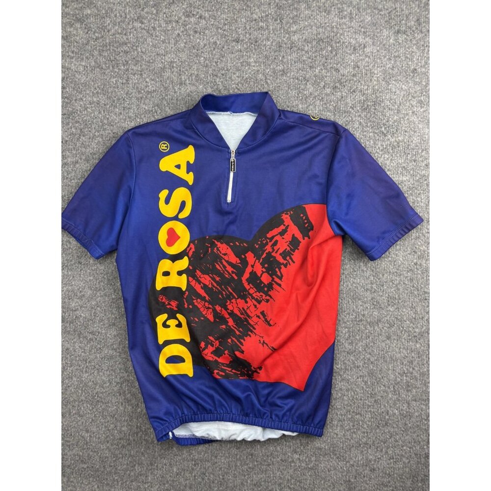 De Rosa Cycling Jersey‎ Shirt Mens Blue Red Heart Graphic Short Sleeve Top